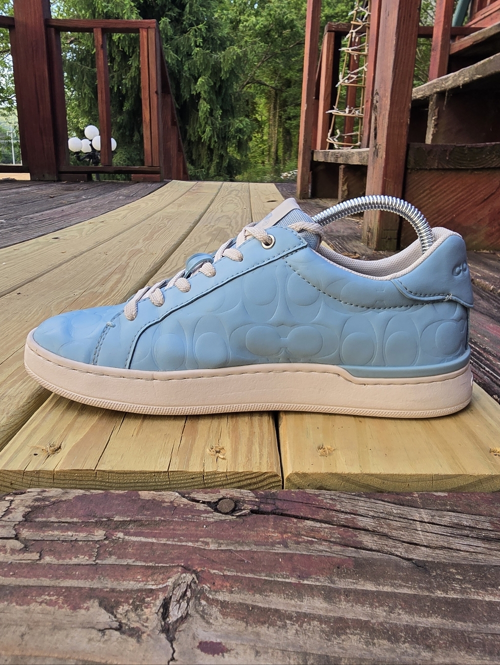 Coach Womens Clip Sneaker Signature Leather Casual Low Blue Size 8.5 CJ503 - Picture 9 of 15